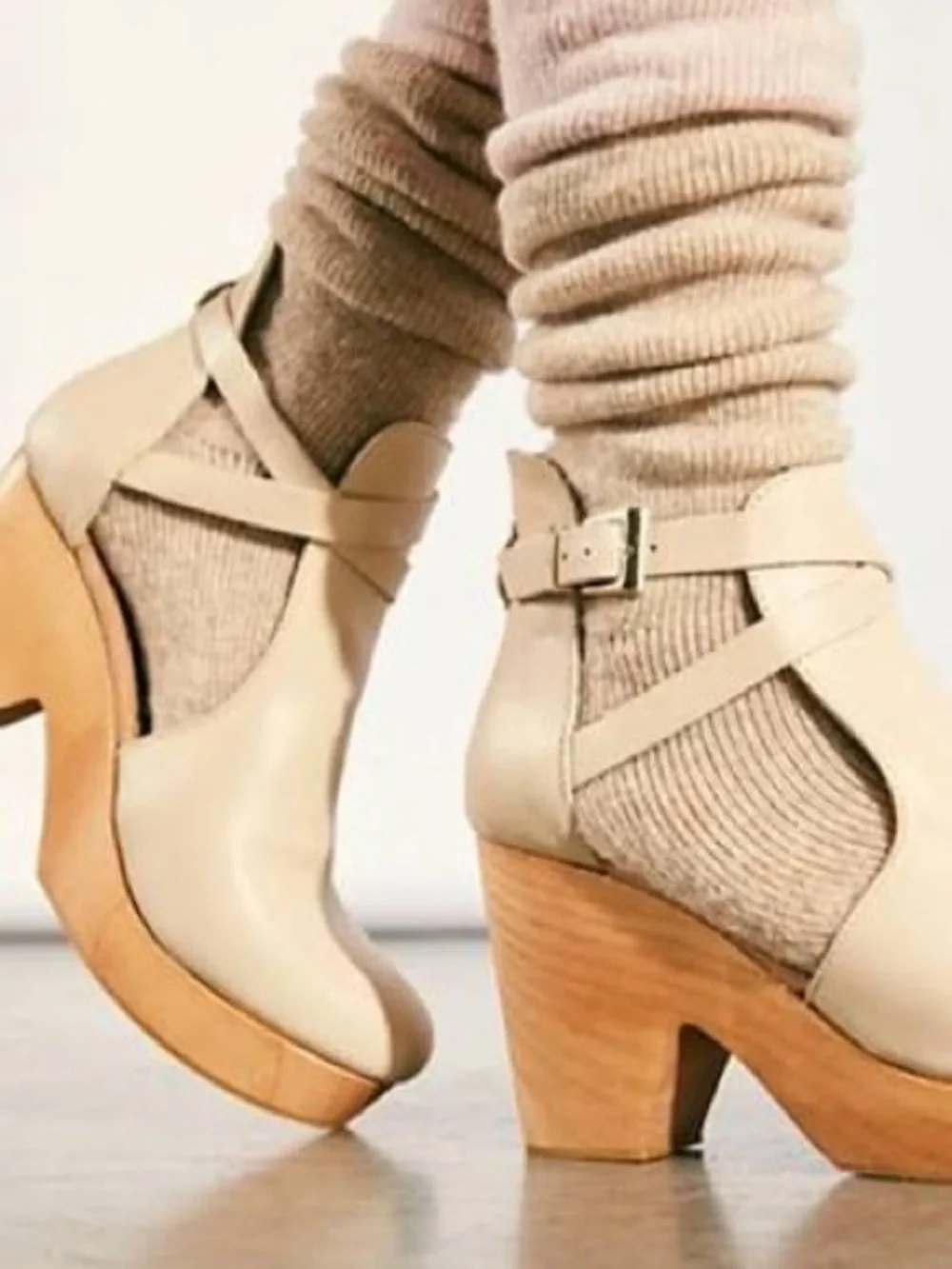Free People Beige Cutout Platform Ankle Clogs